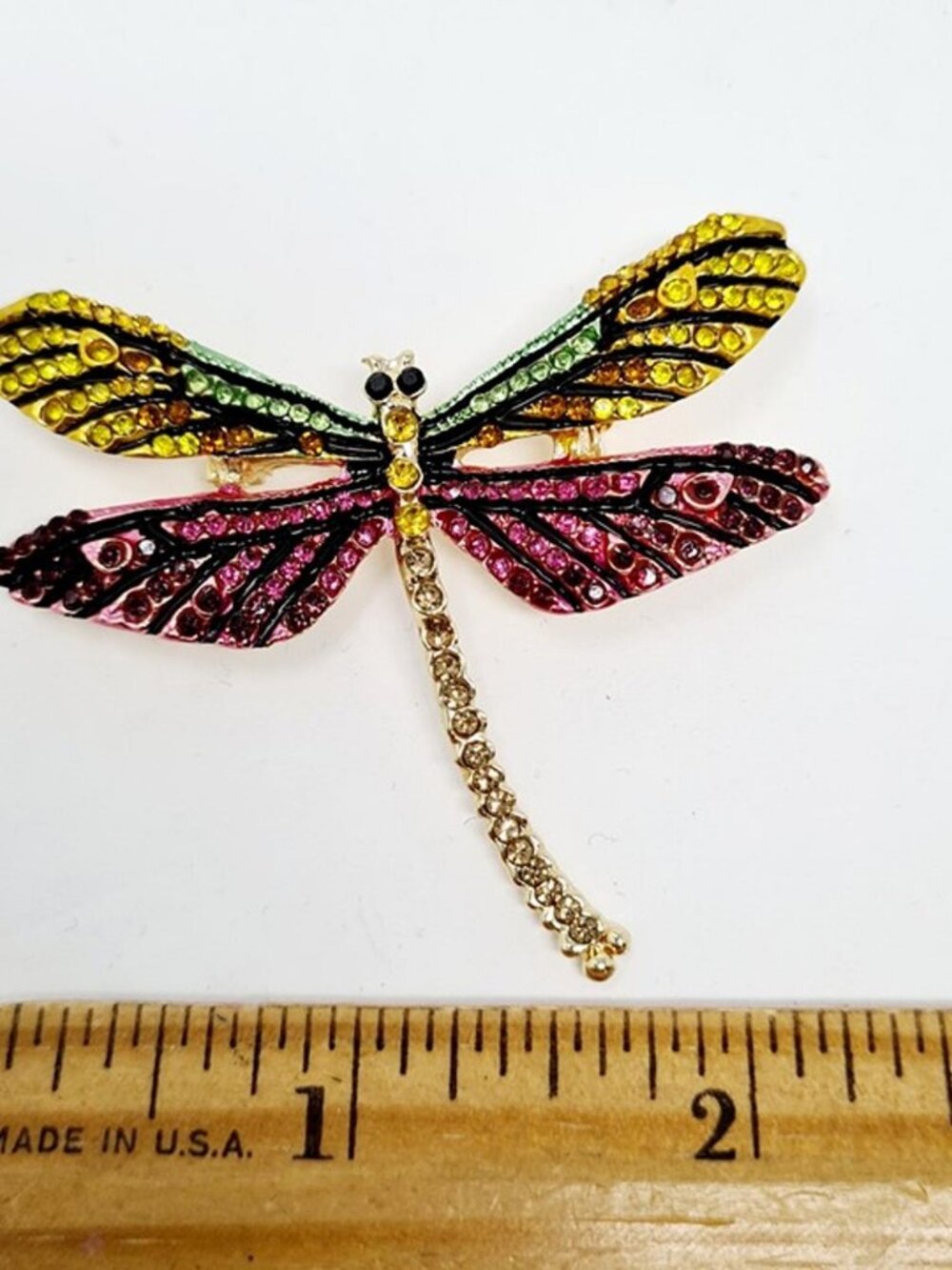 Dragonfly Brooch Set – Two Colorful Rhinestone Statement Pins - Picture 4 of 6